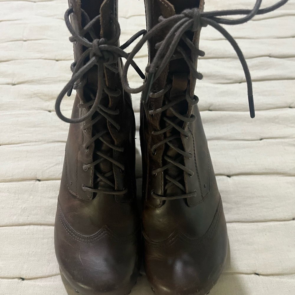 Dansko Brown Combat Moto Boots with Vintage Lace-Up Design